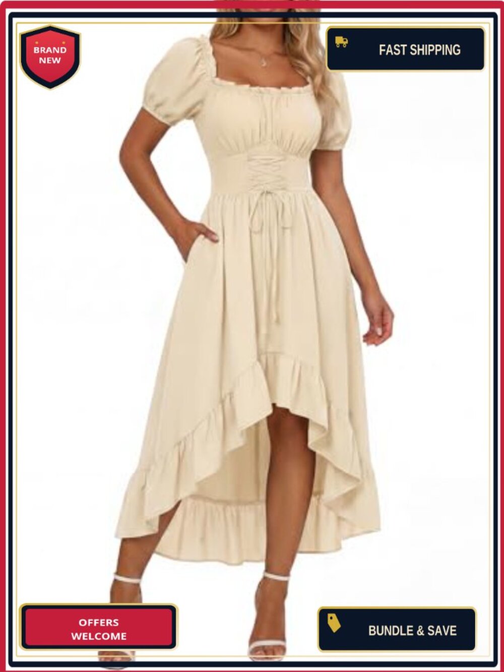 Renaissance Corset Dress High Low Lace Up Women Costume